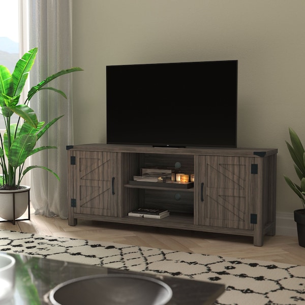 Flash Furniture Gray Oak 59" Barn Door TV Stand Fits up to 65" TV GC-MBLK67-GY-GG - main